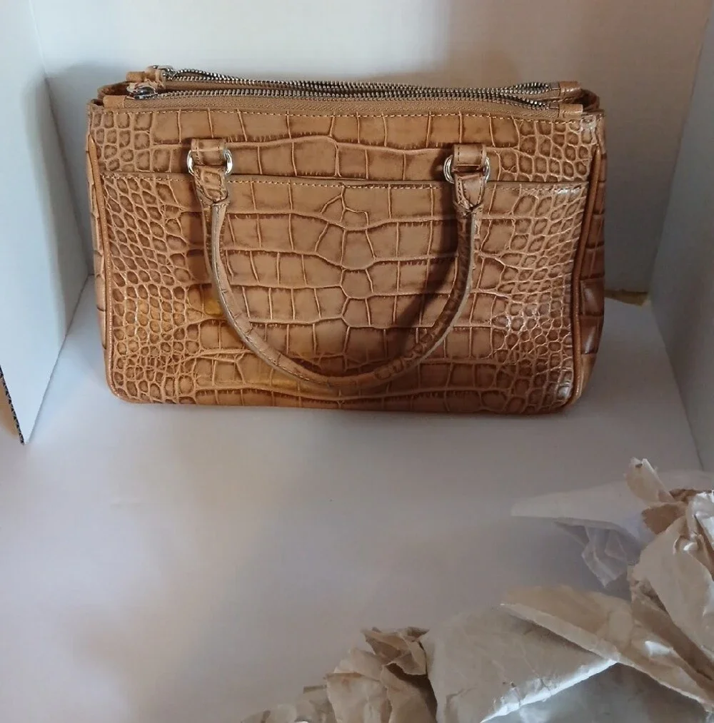 Brighton Croc-Embossed Satchel in Tan